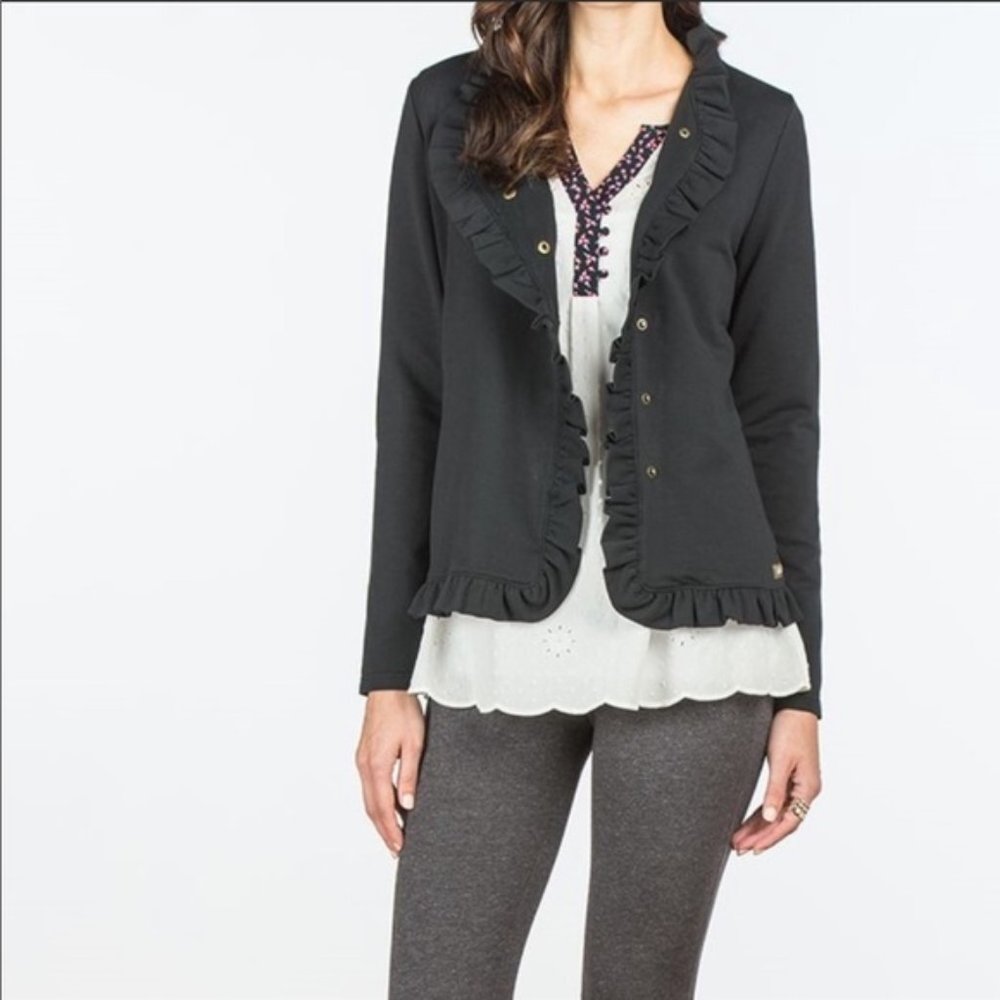 matilda jane black all is calm ruffle blazer jacket dark gray women's size m
